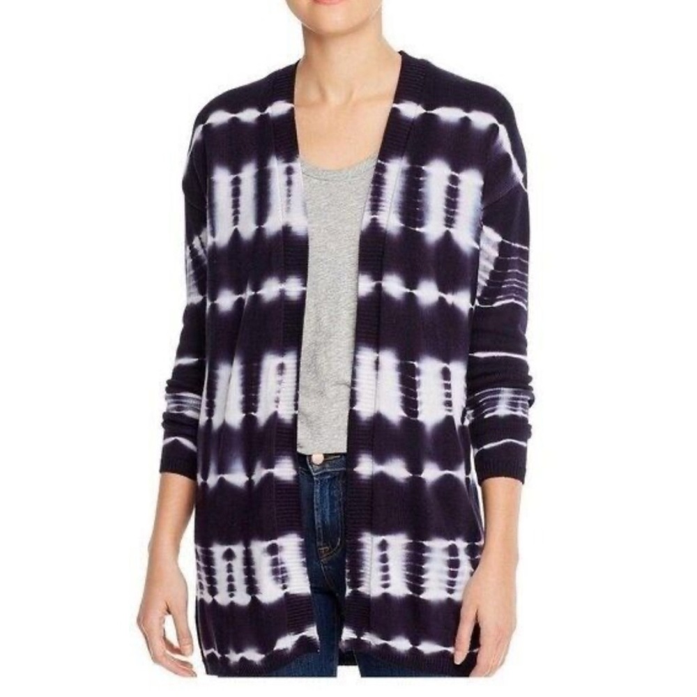 Women's Long Navy and White Tie-Dye Cardigan